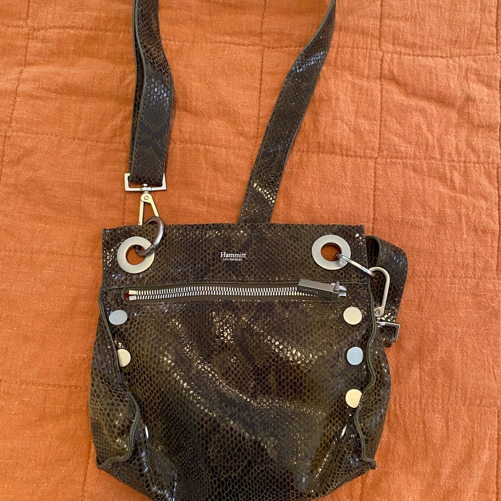 Hammitt Tony green snakeskin Crossbody Bag with Glossy Finish